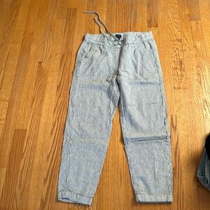 White and black striped pants